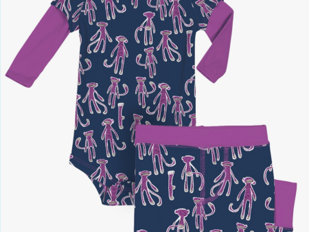 Munki Munki sock monkey infant romper and pants set- Purple Online Hot Sale