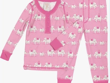 Munki Munki Pink Elephants Kids Long Johns PJ Set For Discount