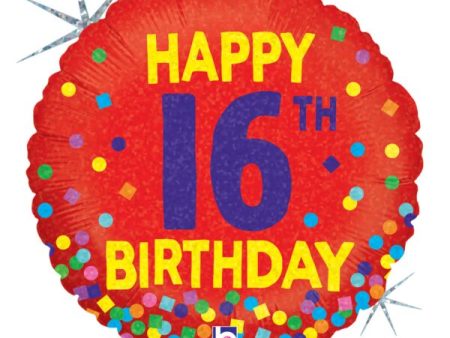 Confetti 16th Birthday 18  Round Foil Balloon, 1ct Supply