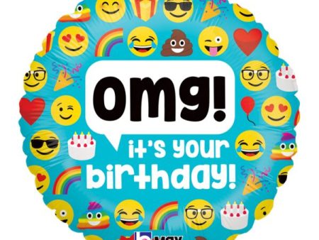 Emoji OMG Birthday 18  Round Foil Balloon, 1ct Online now